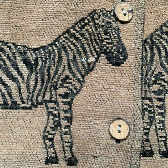 Vintage 90s Vest Safari Zebra Animal Print Button Down Tan Black Tapestry Shirt - Picture 7 of 9
